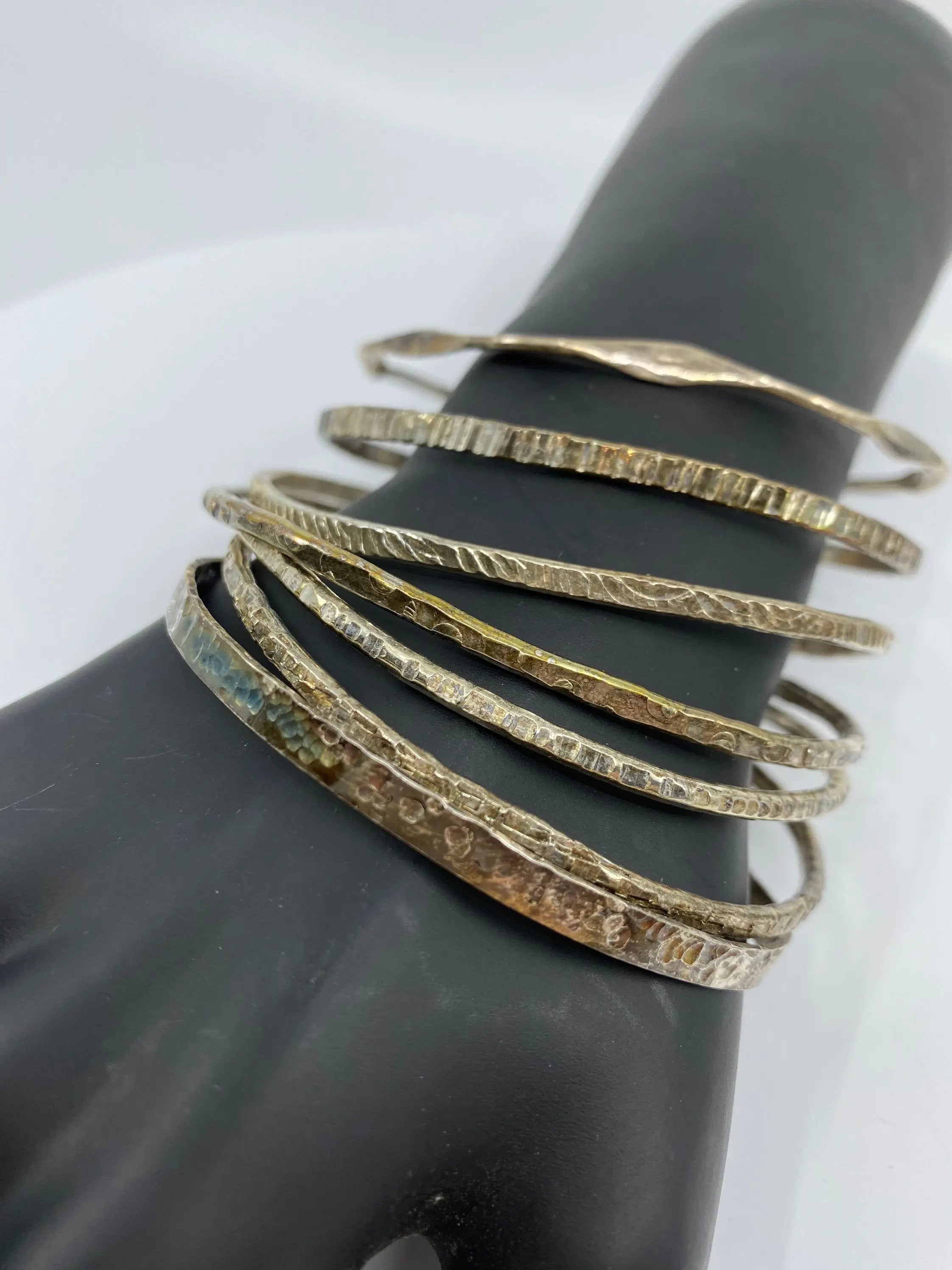 Silver Bangle Bracelet Set – Silver Bracelet Set – Stackable Silver Bangle Bracelets – Textured Bangle Bracelets - EvieRuth Designs Jewelry
