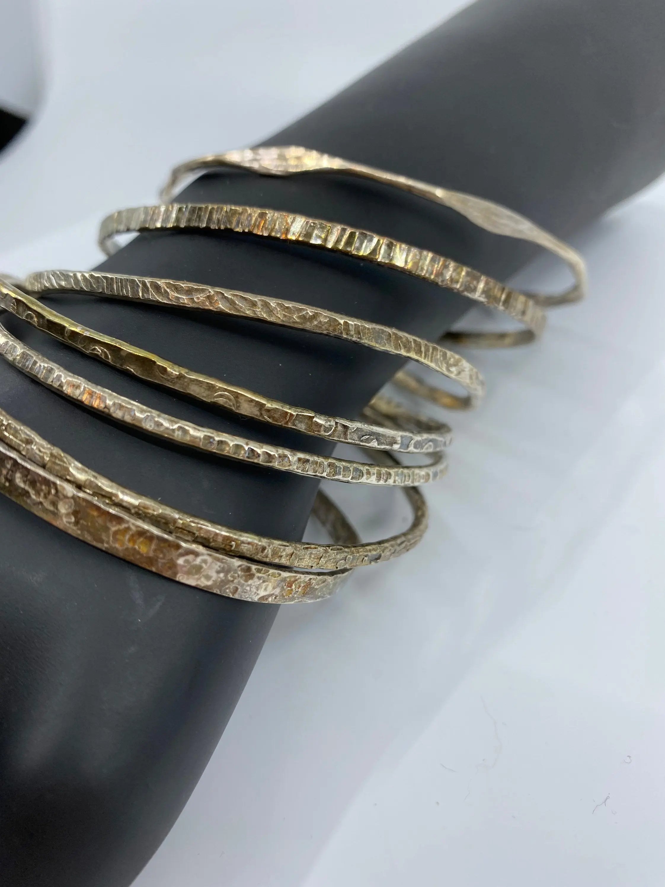 Silver Bangle Bracelet Set – Silver Bracelet Set – Stackable Silver Bangle Bracelets – Textured Bangle Bracelets - EvieRuth Designs Jewelry