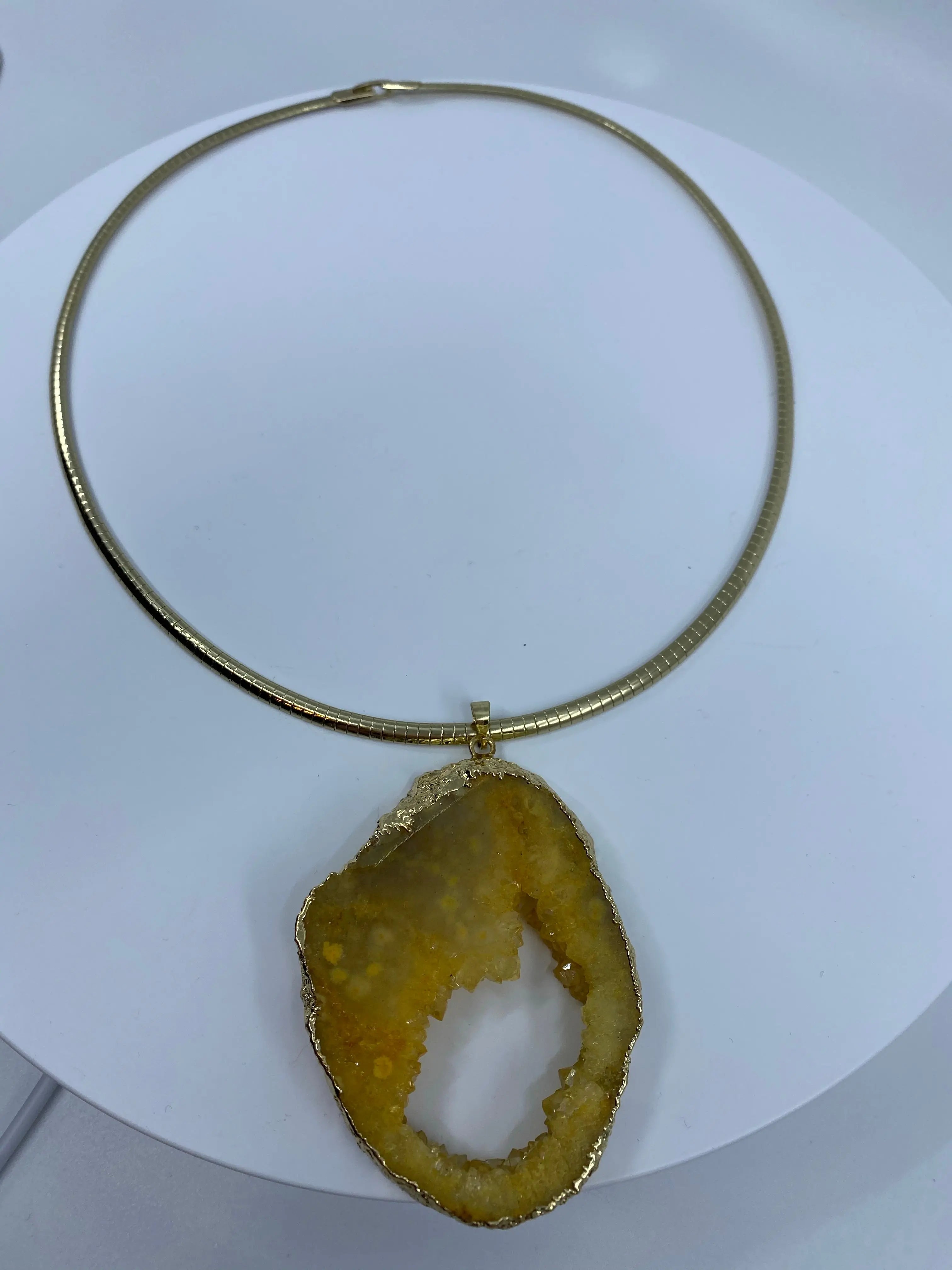 Yellow Druzy pendant with gold chain - EvieRuth Designs Jewelry